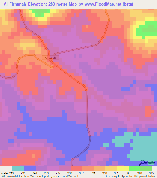Al Firnanah,Tunisia Elevation Map