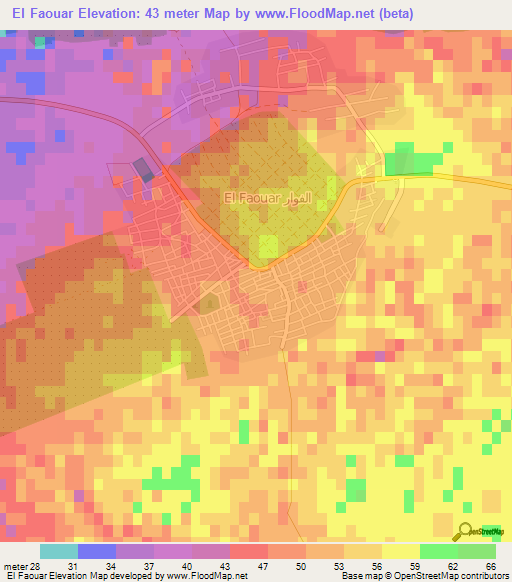 El Faouar,Tunisia Elevation Map