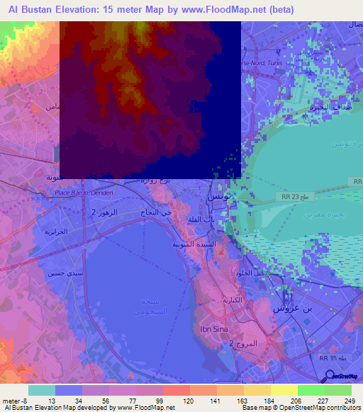 Al Bustan,Tunisia Elevation Map