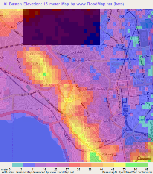 Al Bustan,Tunisia Elevation Map