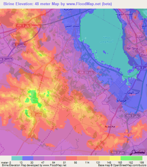 Birine,Tunisia Elevation Map