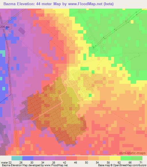 Bazma,Tunisia Elevation Map