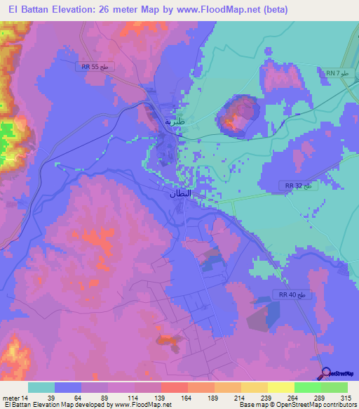 El Battan,Tunisia Elevation Map