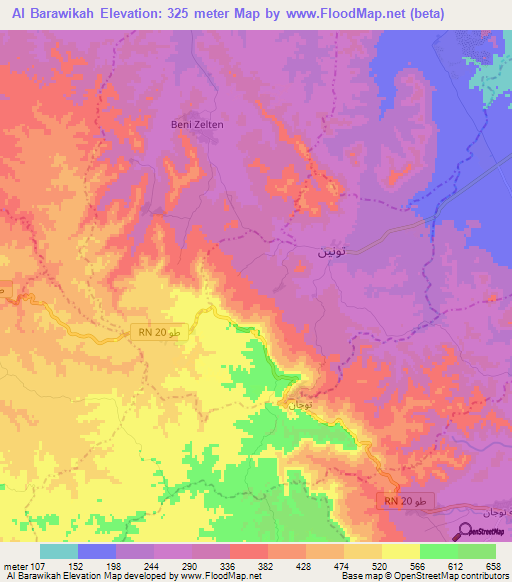 Al Barawikah,Tunisia Elevation Map
