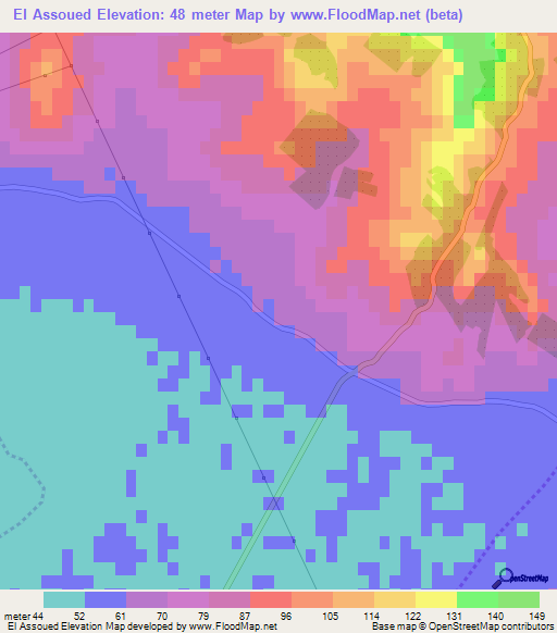 El Assoued,Tunisia Elevation Map