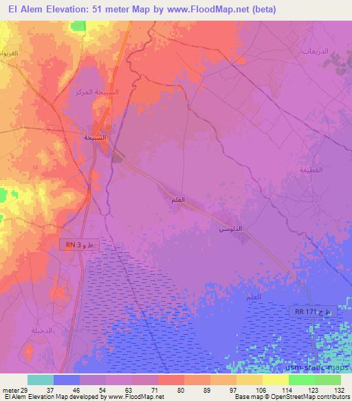 El Alem,Tunisia Elevation Map