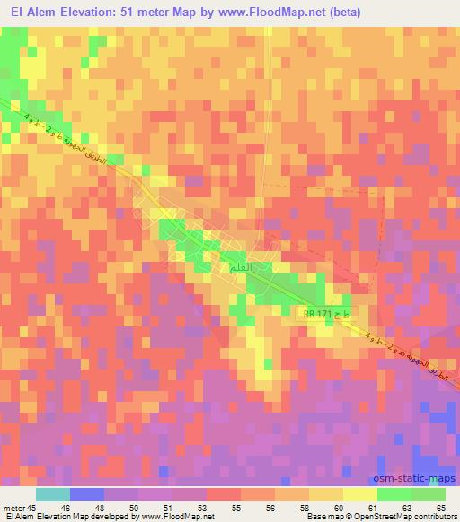 El Alem,Tunisia Elevation Map