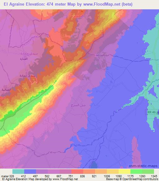 El Agraine,Tunisia Elevation Map