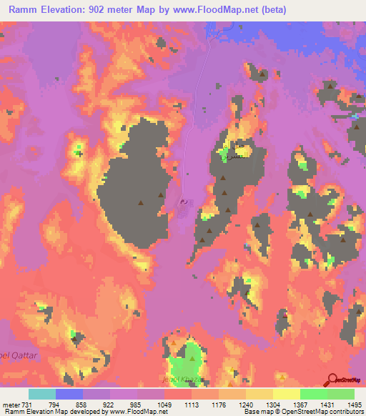 Ramm,Jordan Elevation Map