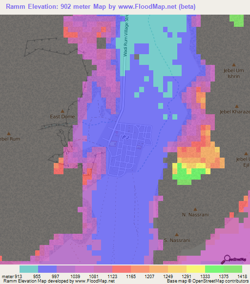 Ramm,Jordan Elevation Map