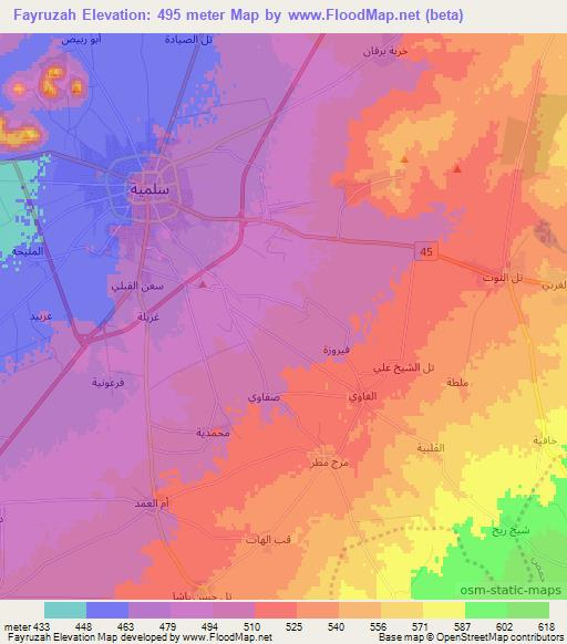 Fayruzah,Syria Elevation Map