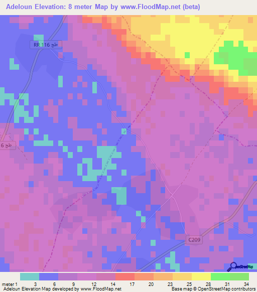 Adeloun,Tunisia Elevation Map