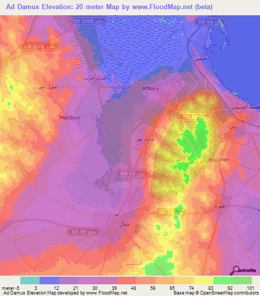 Ad Damus,Tunisia Elevation Map