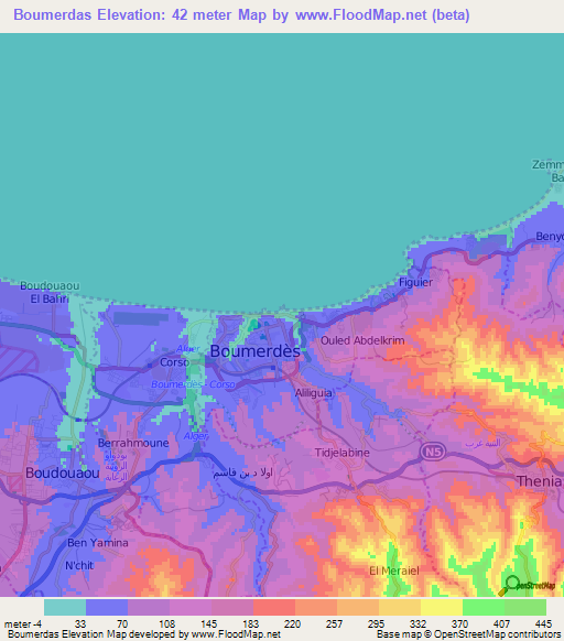 Boumerdas,Algeria Elevation Map