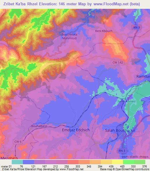 Zribet Ka'ba Rhzel,Algeria Elevation Map