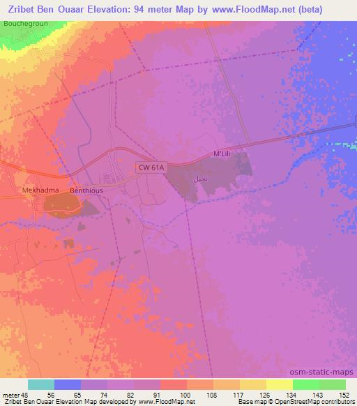 Zribet Ben Ouaar,Algeria Elevation Map