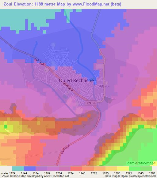 Zoui,Algeria Elevation Map