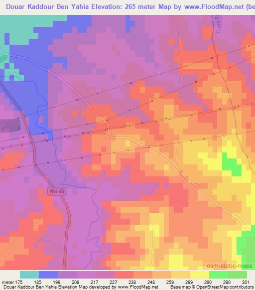 Douar Kaddour Ben Yahia,Algeria Elevation Map