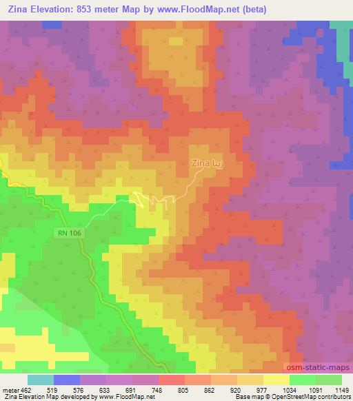 Zina,Algeria Elevation Map