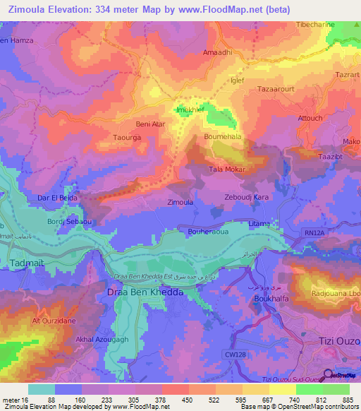 Zimoula,Algeria Elevation Map