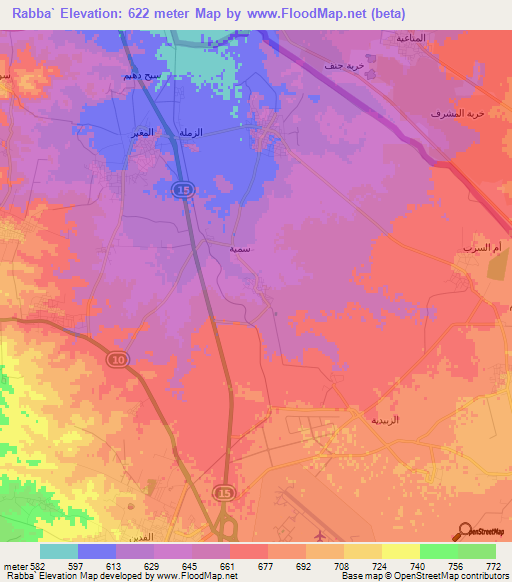Rabba`,Jordan Elevation Map