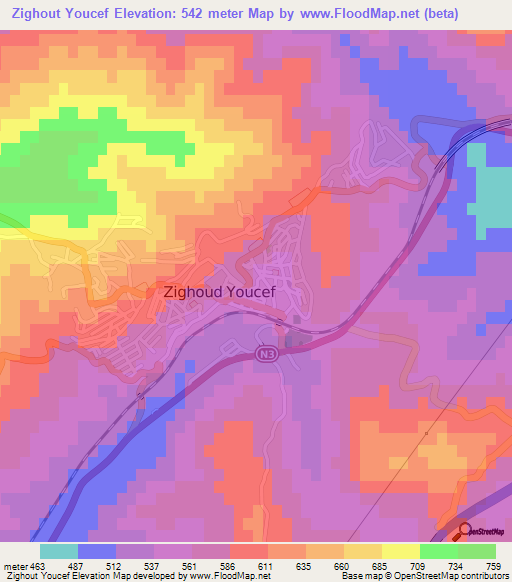 Zighout Youcef,Algeria Elevation Map