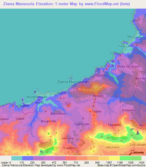 Ziama Mansouria,Algeria Elevation Map