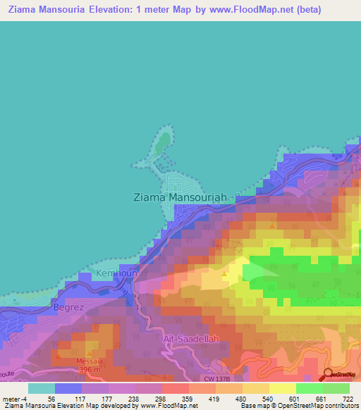 Ziama Mansouria,Algeria Elevation Map