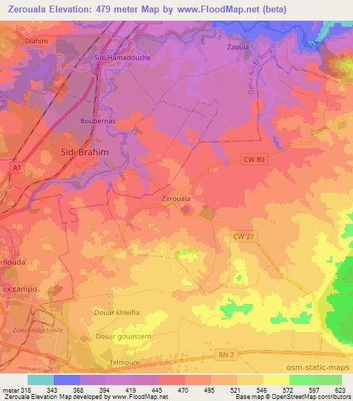 Zerouala,Algeria Elevation Map