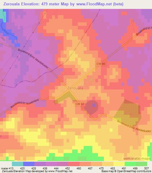 Zerouala,Algeria Elevation Map