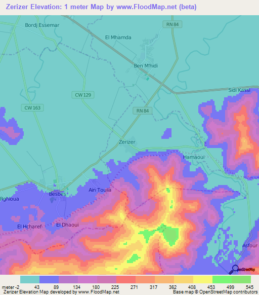Zerizer,Algeria Elevation Map