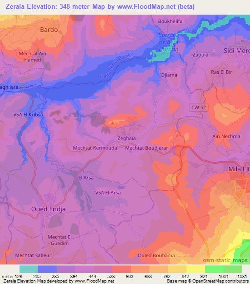 Zeraia,Algeria Elevation Map