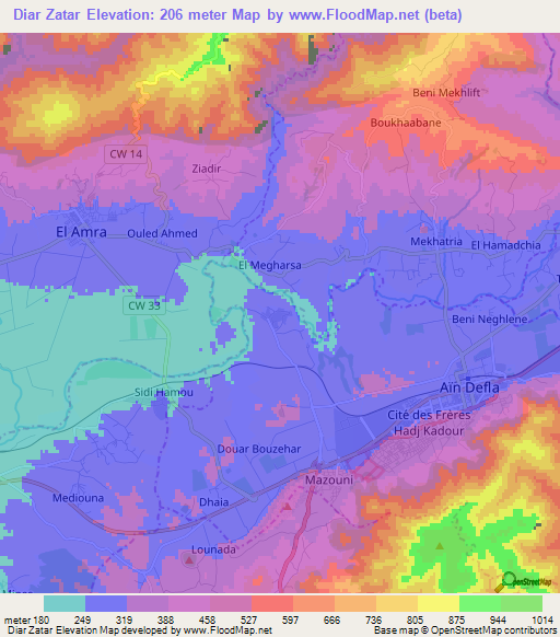Diar Zatar,Algeria Elevation Map