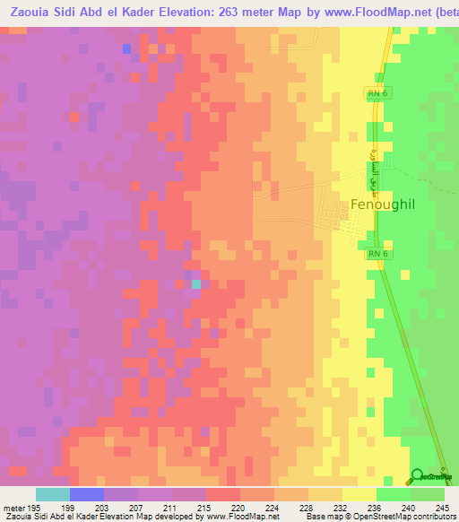 Zaouia Sidi Abd el Kader,Algeria Elevation Map