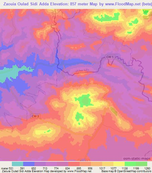 Zaouia Oulad Sidi Adda,Algeria Elevation Map
