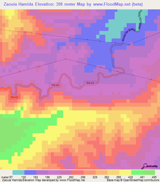 Zaouia Hamida,Algeria Elevation Map