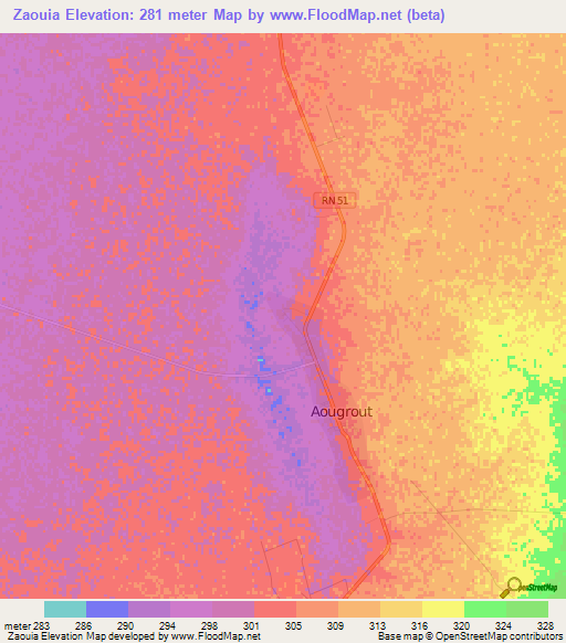 Zaouia,Algeria Elevation Map