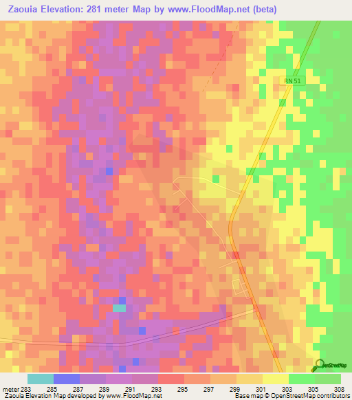 Zaouia,Algeria Elevation Map