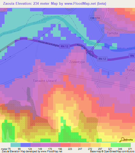 Zaouia,Algeria Elevation Map