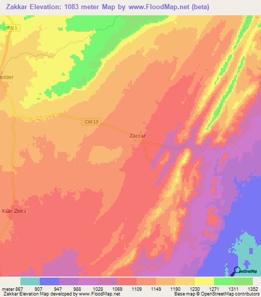 Zakkar,Algeria Elevation Map