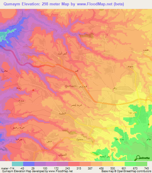Qumaym,Jordan Elevation Map