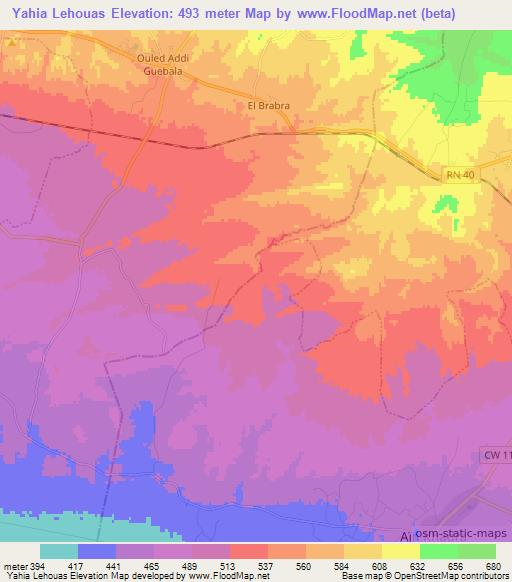 Yahia Lehouas,Algeria Elevation Map