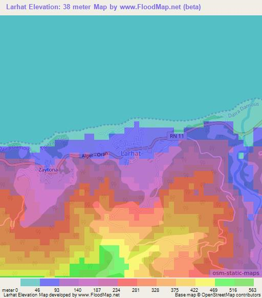 Larhat,Algeria Elevation Map
