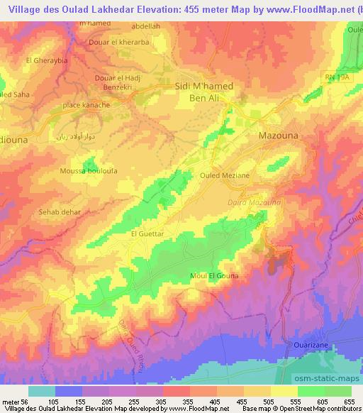 Village des Oulad Lakhedar,Algeria Elevation Map