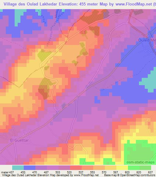 Village des Oulad Lakhedar,Algeria Elevation Map