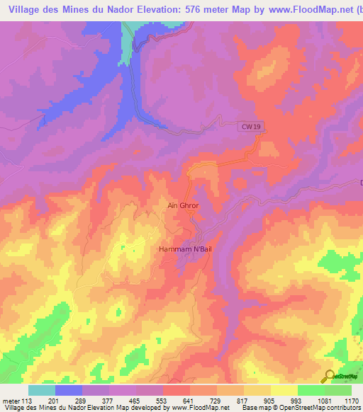 Village des Mines du Nador,Algeria Elevation Map