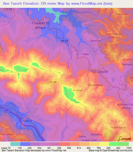 Ben Tazerit,Algeria Elevation Map