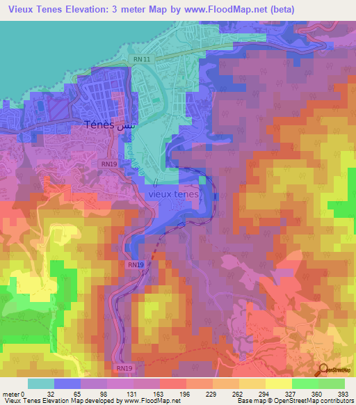 Vieux Tenes,Algeria Elevation Map