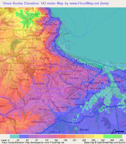 Vieux Kouba,Algeria Elevation Map