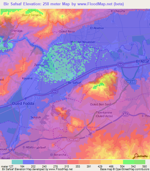 Bir Safsaf,Algeria Elevation Map